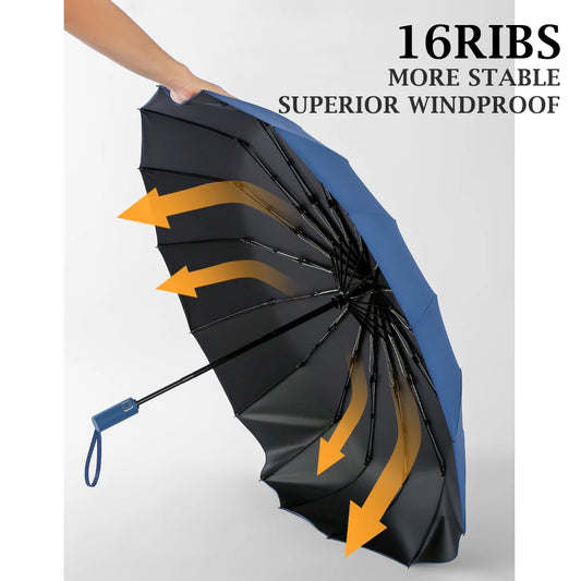 16Ribs Large Automatic Windproof UV Umbrella