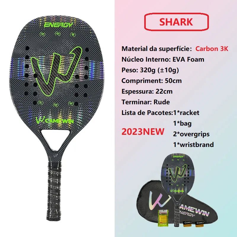 3K Holographic Beach Tennis Racket with Full Carbon Fiber Frame