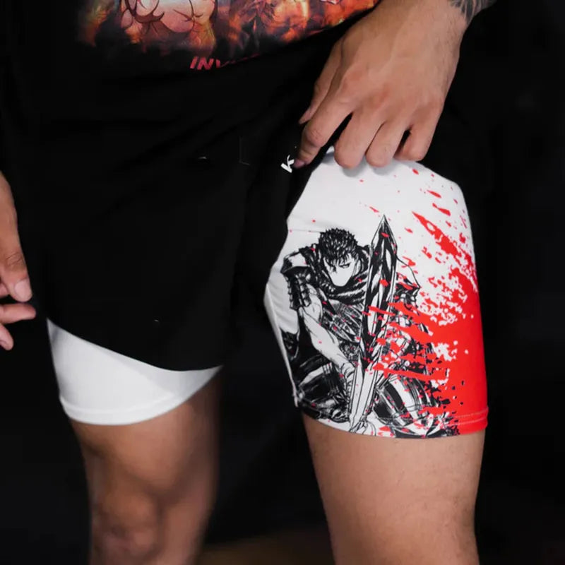 Short de sport 2 en 1 à imprimé Berserk pour homme