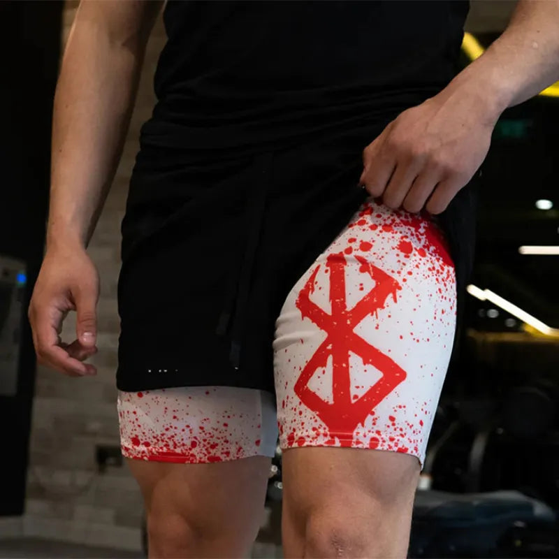 Berserk Print 2-in-1 Gym Shorts for Men