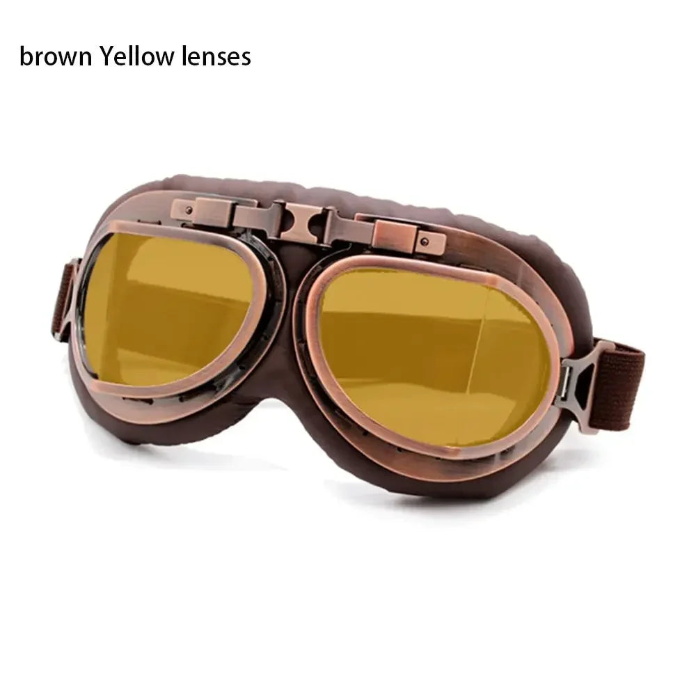 Classic Vintage Motorcycle Leather Retro Pilot Glasses