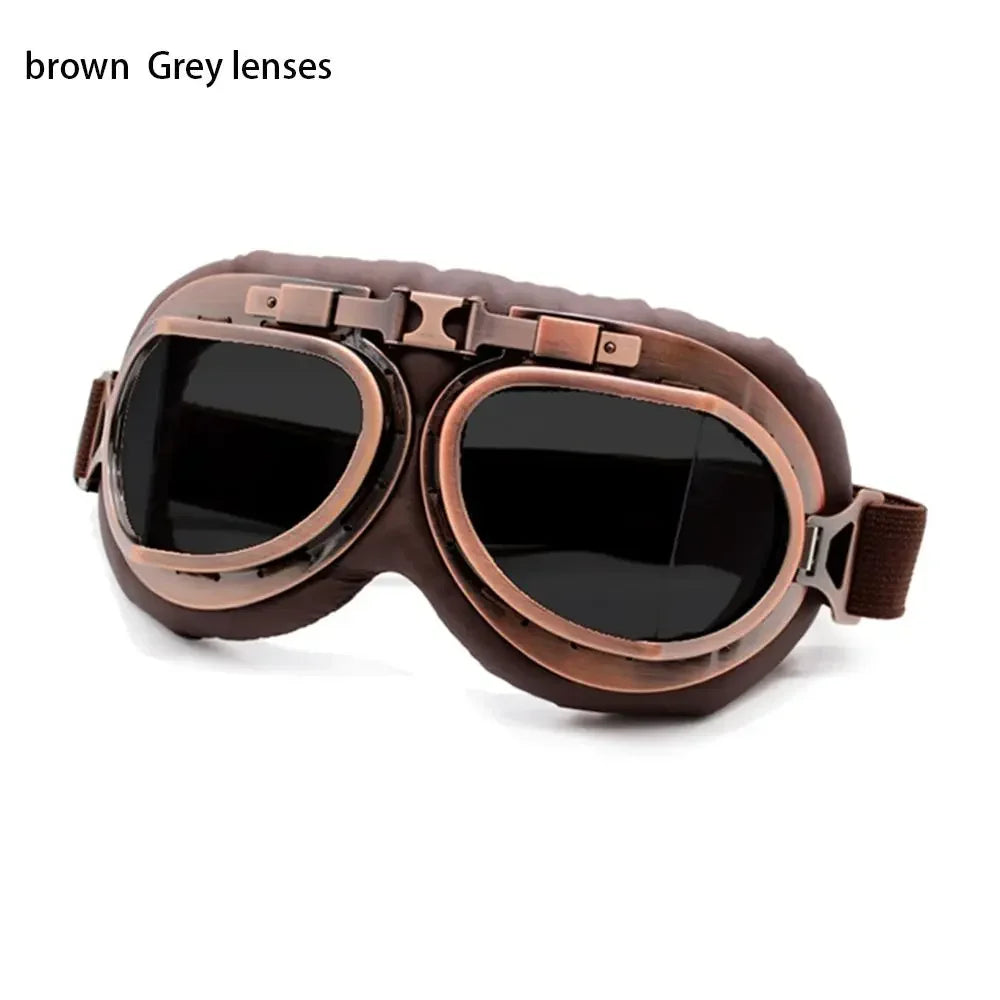 Classic Vintage Motorcycle Leather Retro Pilot Glasses
