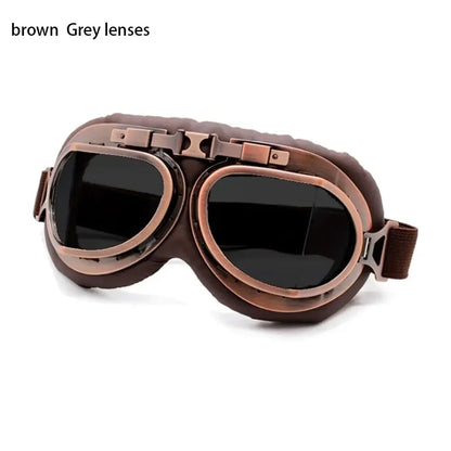 Classic Vintage Motorcycle Leather Retro Pilot Glasses