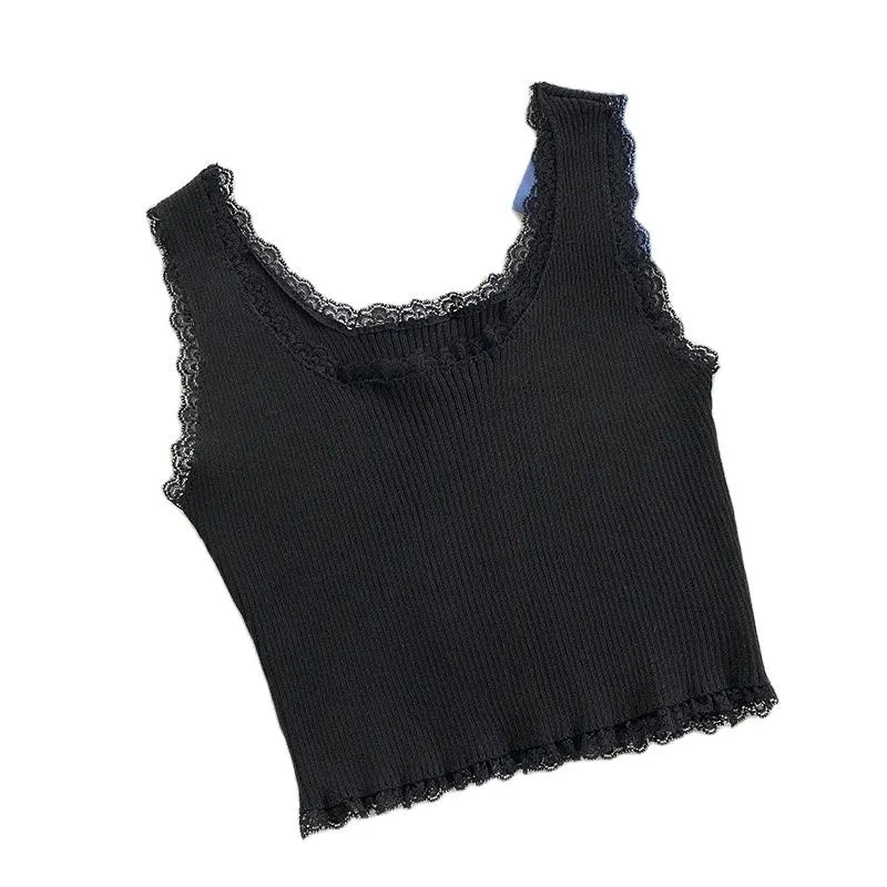 Heliar Lace-Up Crop Tank - Sexy Solid Square Neck Top