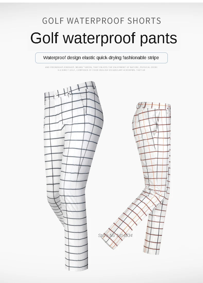 Pantalon de golf extensible à carreaux pour homme, coupe slim