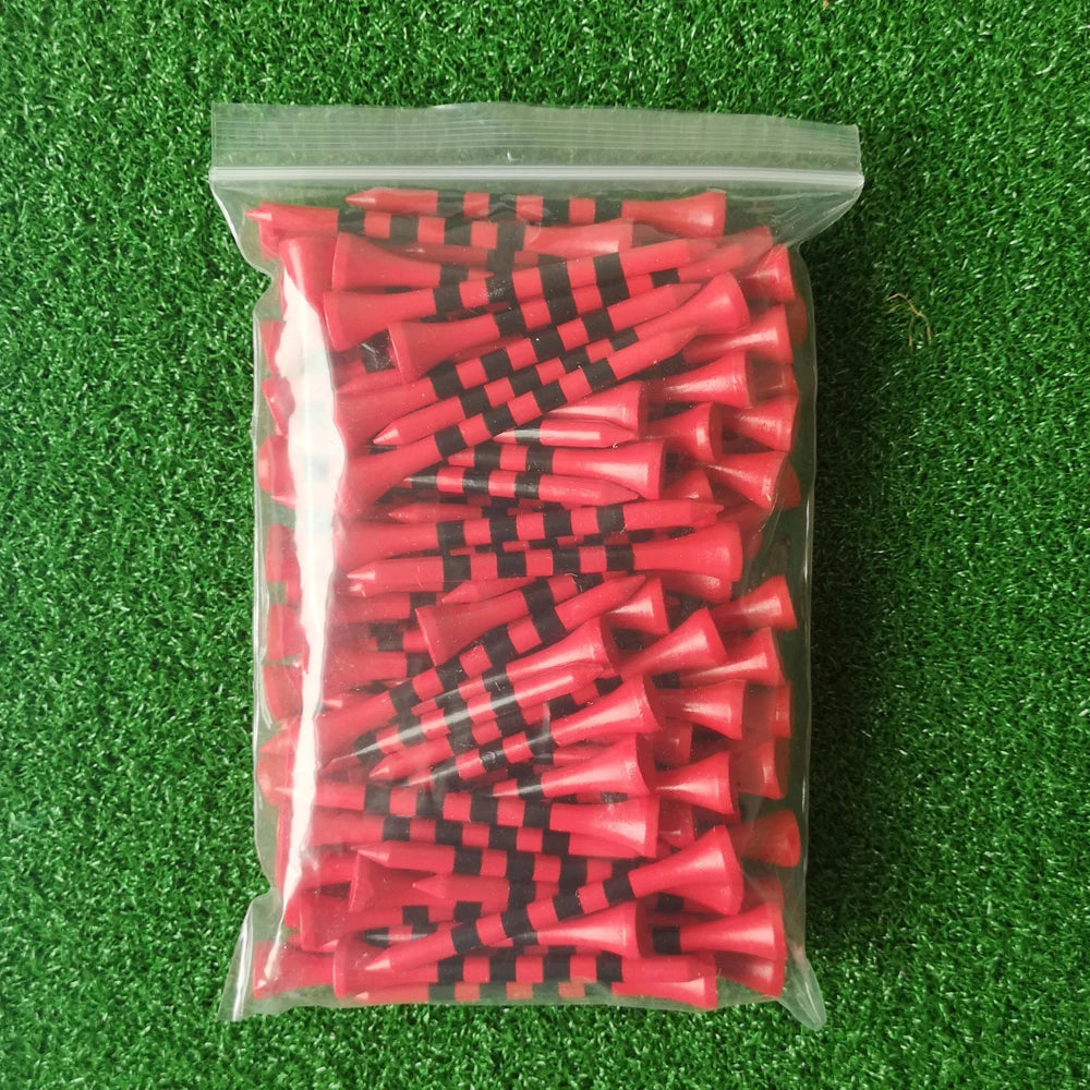 100pcs Bamboo Golf Tees - Red/White with Black Stripe, 2 Sizes