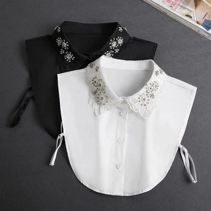 White Beaded Detachable Collar with Front Tie