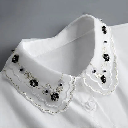 White Beaded Detachable Collar with Front Tie