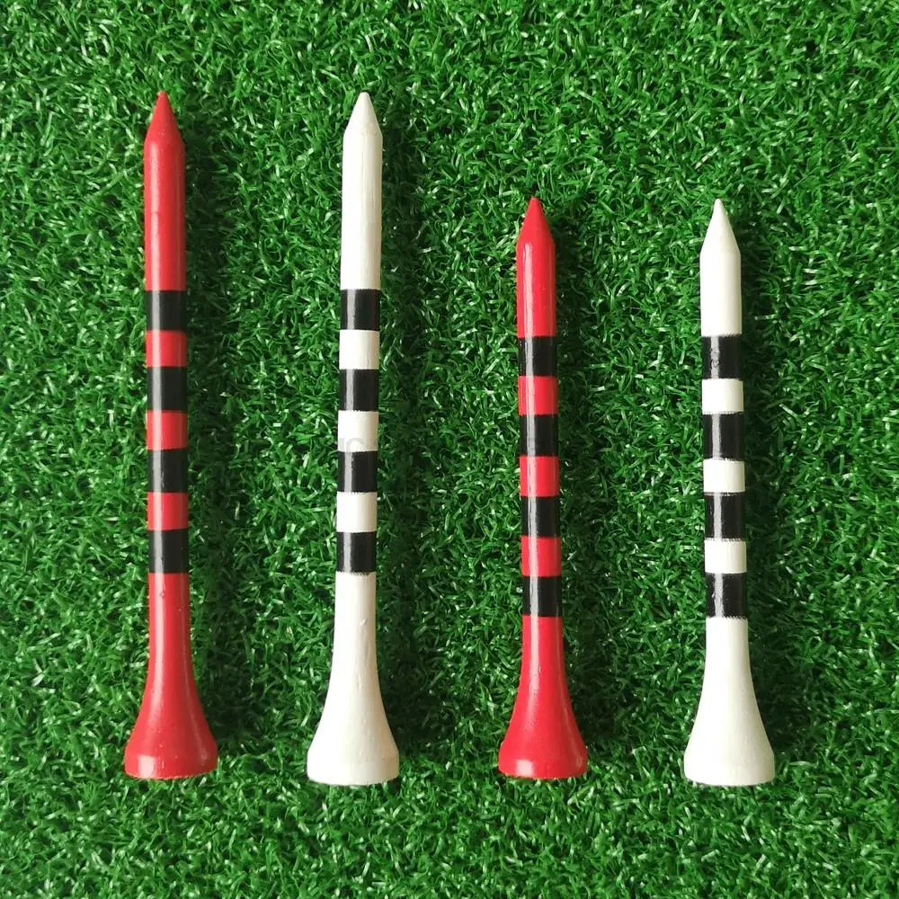 100pcs Bamboo Golf Tees - Red/White with Black Stripe, 2 Sizes