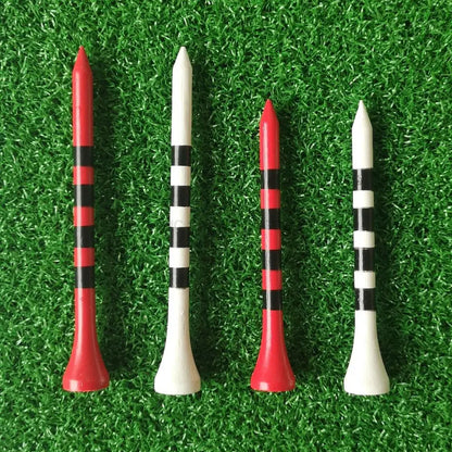 100pcs Bamboo Golf Tees - Red/White with Black Stripe, 2 Sizes