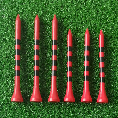 100pcs Bamboo Golf Tees - Red/White with Black Stripe, 2 Sizes