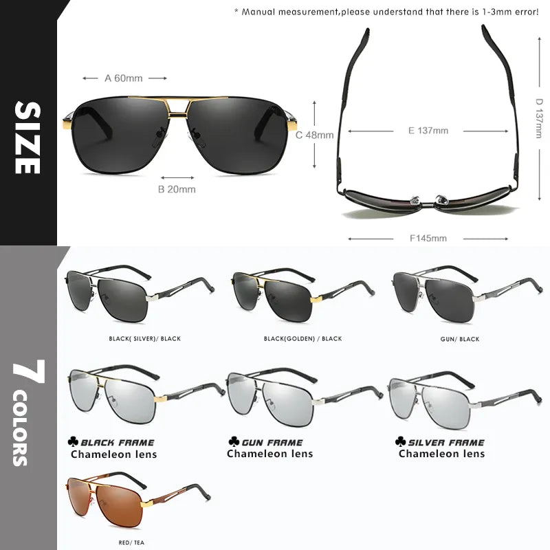 Square Polarized Photochromic Military Safety Driving Sunglasses