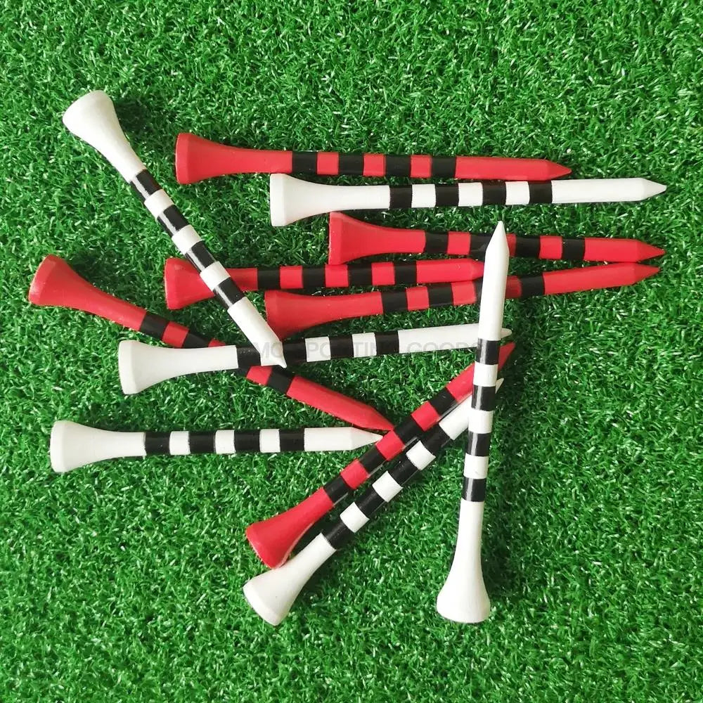 100pcs Bamboo Golf Tees - Red/White with Black Stripe, 2 Sizes