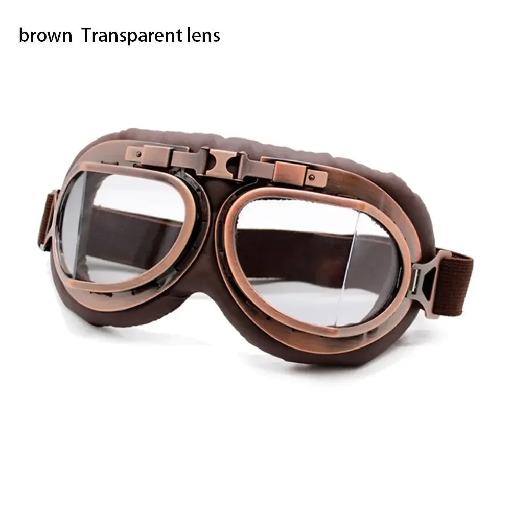 Classic Vintage Motorcycle Leather Retro Pilot Glasses