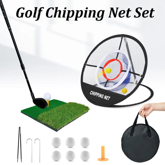 Pop-Up Golf Chipping Net with Hitting Mat - Portable Swing Trainer