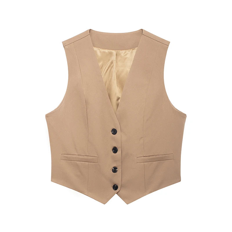 Vintage Solid Single-Breasted Waistcoat for Women