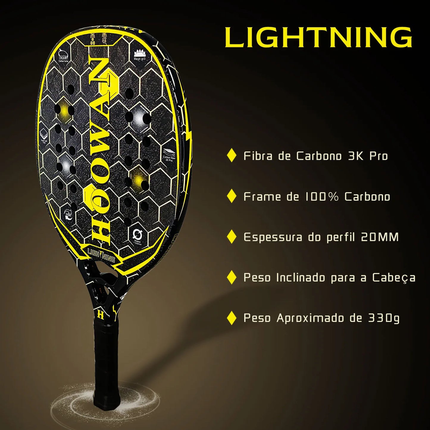 Raquette de Beach Tennis LIGHTNING 3K PRO en fibre de carbone