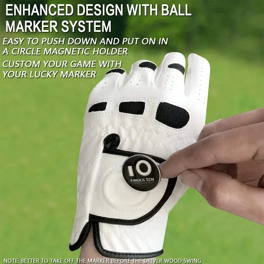 Paquet de 2 gants de golf pour hommes avec marqueur de balle - Main gauche et droite