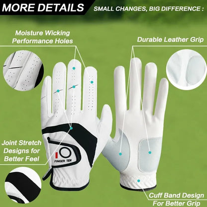 All-Weather Synthetic Leather Golf Gloves 5-Pack for Men