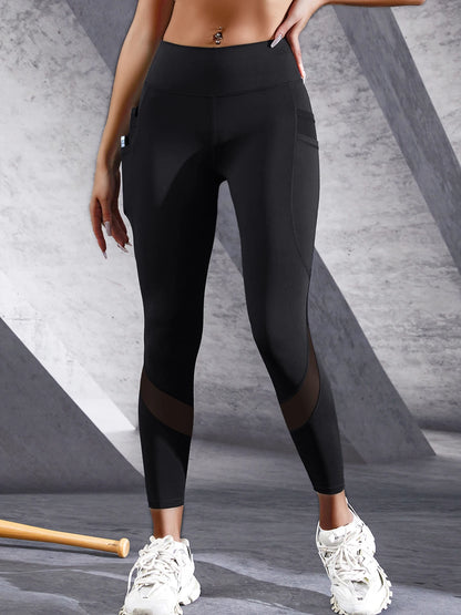 Yoga-Fitness-Leggings mit Patchwork und hoher Taille