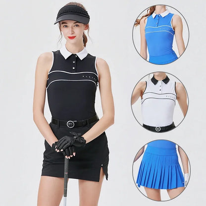 Ensemble de golf sans manches pour femmes - T-shirt et jupe-short à séchage rapide