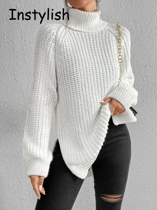 Damen Winter Rollkragen Übergroßer Strickpullover