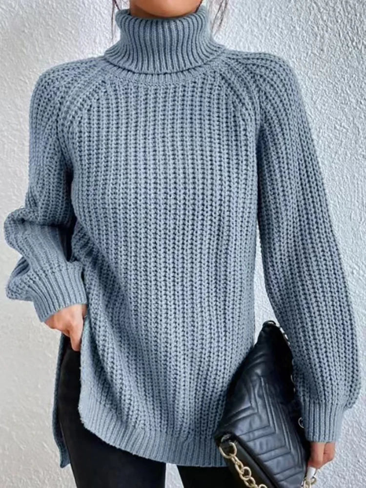 Damen Winter Rollkragen Übergroßer Strickpullover