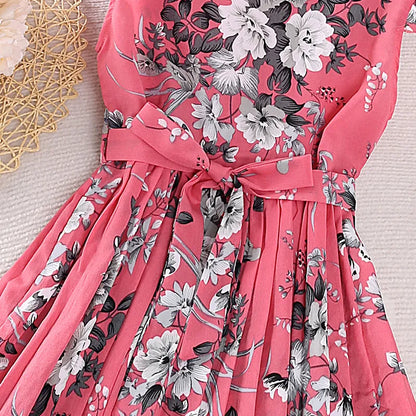 Robe plissée à manches volantées et imprimé floral pour filles