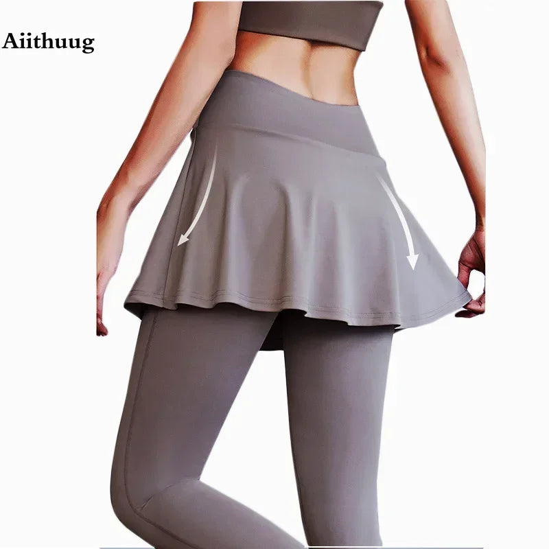 Aiithuug Tennis-Skorts und Leggings mit überkreuzter Taille