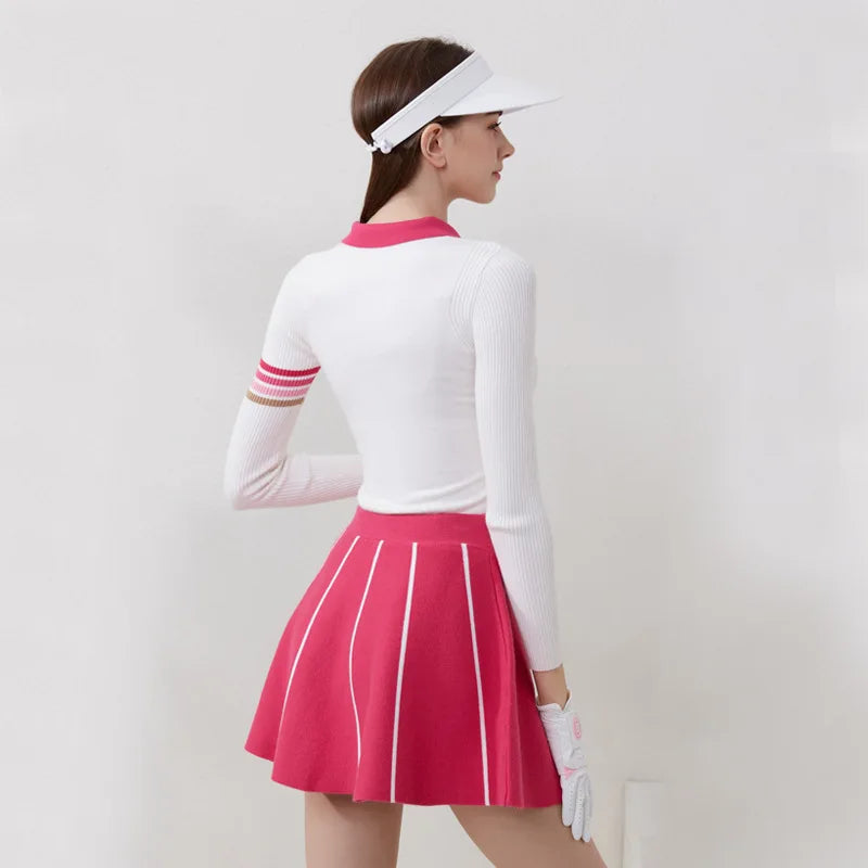 Ensemble pull et jupe tricotés de golf pour femmes