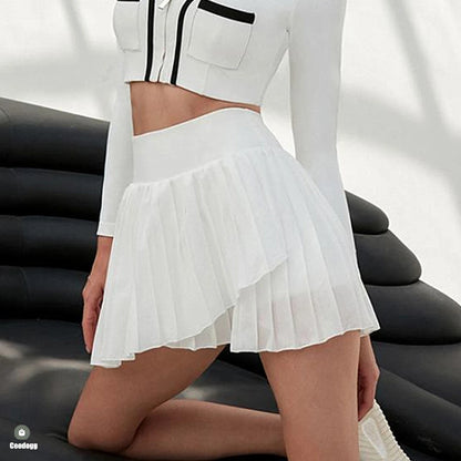 Women's Chiffon Pleated Tennis Skirt with Pocket Anti-Shorts