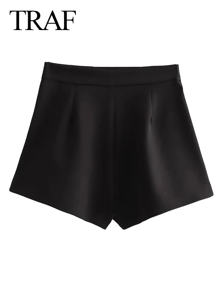 TRAF Jupe-short asymétrique taille haute pour femme