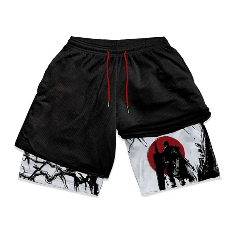 Berserk Print 2-in-1 Gym Shorts for Men