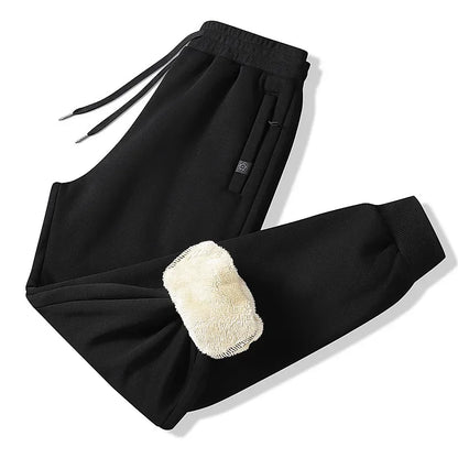 Pantalon pour homme en coton et velours d'agneau doublé polaire chaude