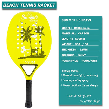 Raquette de tennis INSUM Beach 100 % fibre de carbone à grains ronds