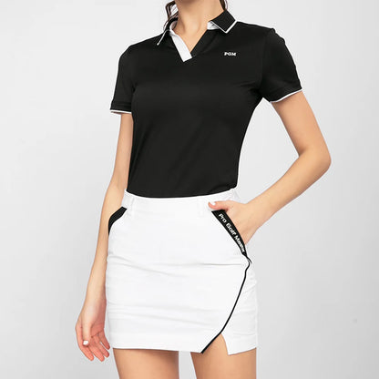 Women's Summer Golf Shirt - V-neck, Breathable, Short Sleeve