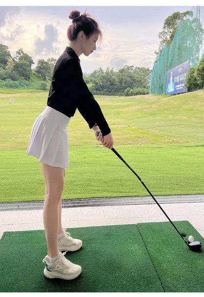 Schlankes Langarm-Golfshirt im koreanischen Stil für Damen