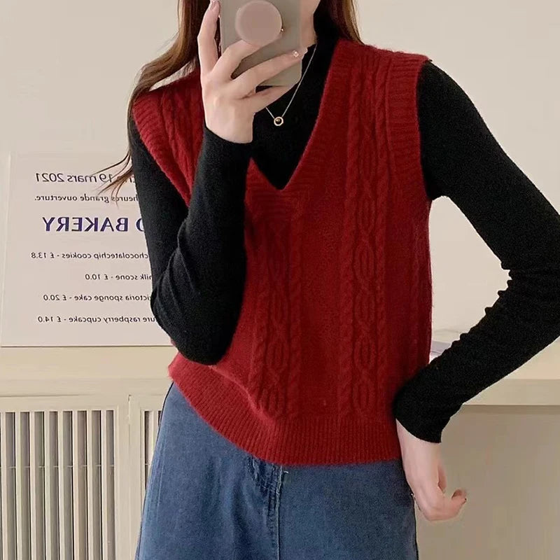 Gilet en tricot à col en V Preppy pour femme