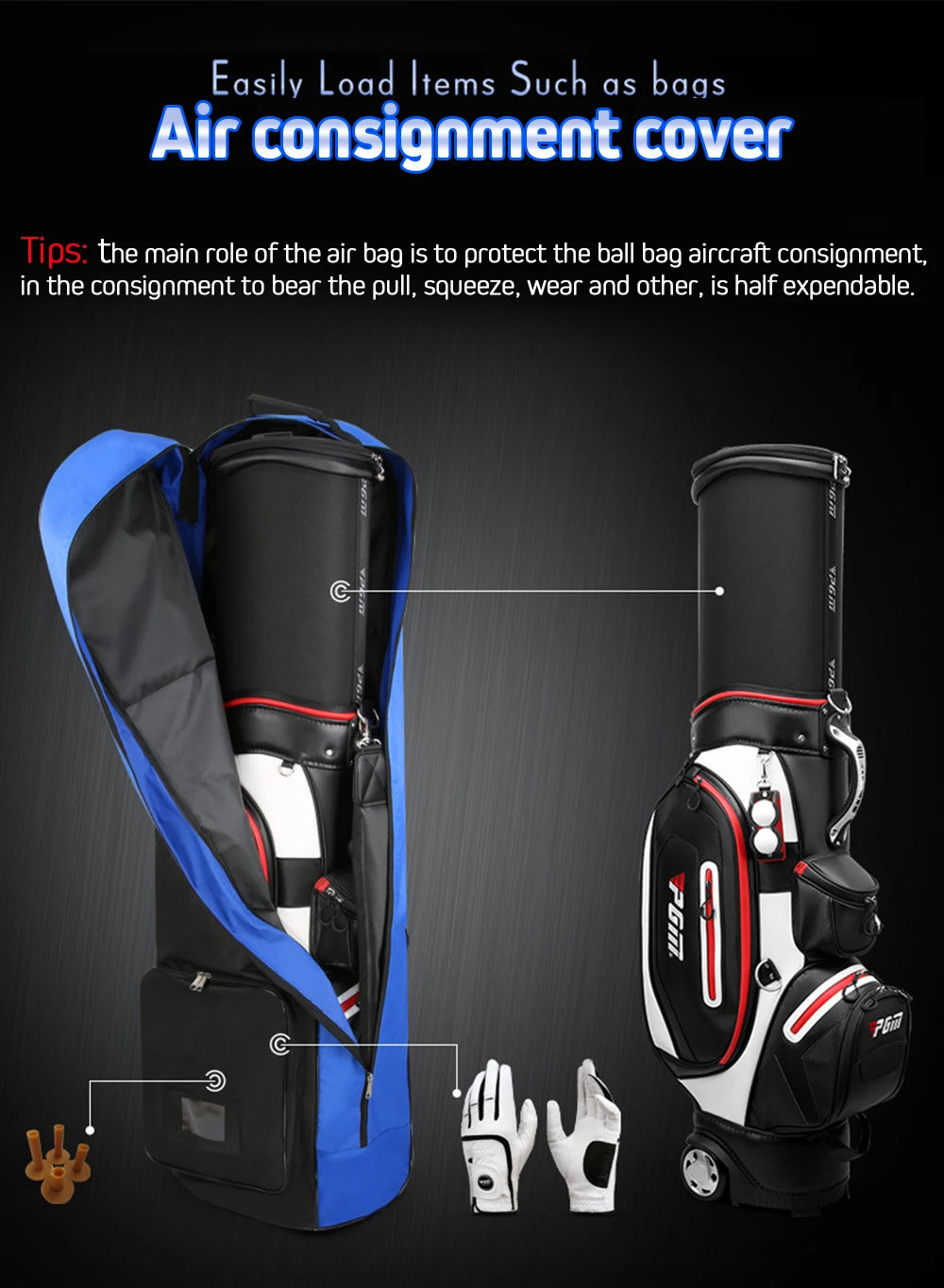 Foldable Golf Air Bag with Pulley