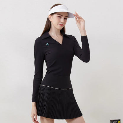 Women's Golf Shirt - Long Sleeve, V-neck Collar,