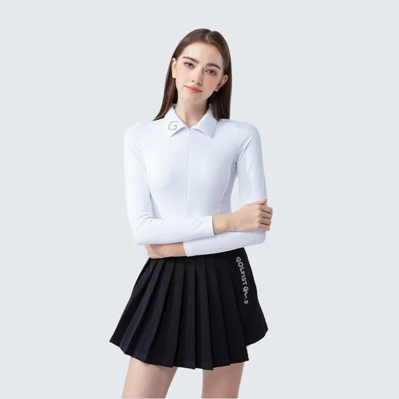 Women's Golf Clothing - Long Sleeve Polo Shirt and Fringe Skirt