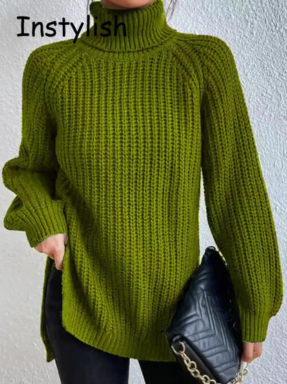 Damen Winter Rollkragen Übergroßer Strickpullover