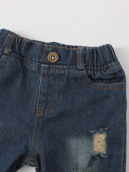 2-teiliges Set aus geripptem Oberteil und zerrissenen Jeans für Baby-Mädchen