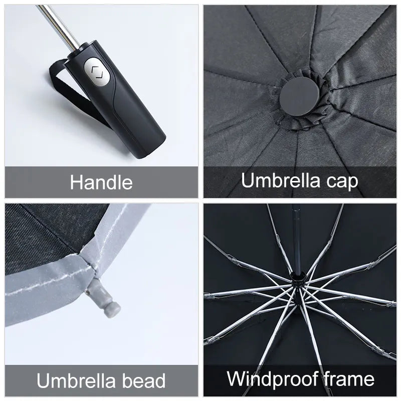 Ensemble de parapluie coupe-vent à 10 côtes à rayures réfléchissantes