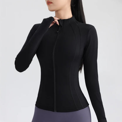 Women's Full Zip Yoga Top Stretch Fit Long Sleeve Round Neck Top Sportswear Jacket