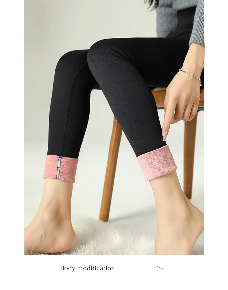 Leggings d'hiver en velours rose et peau de requin pour femmes