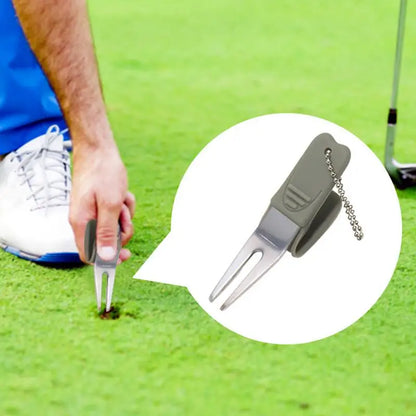 Tragbares Golf-Divot-Werkzeug aus Metall mit Ballmarker und Gabel