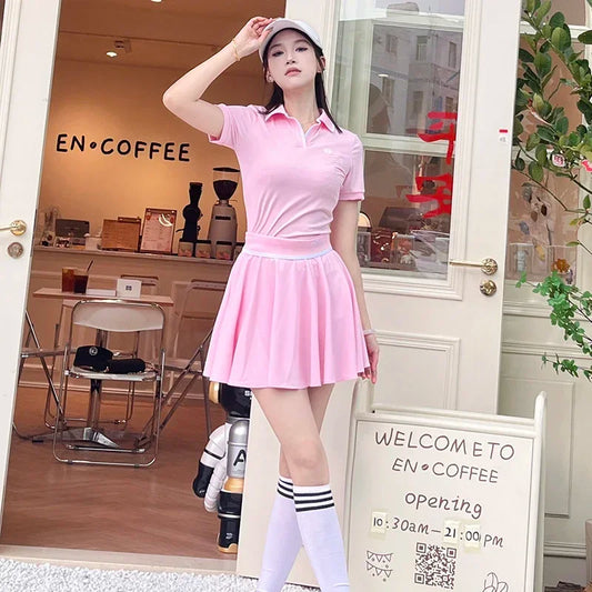 Women's Pink Golf Set - Polo Shirt and Skirt