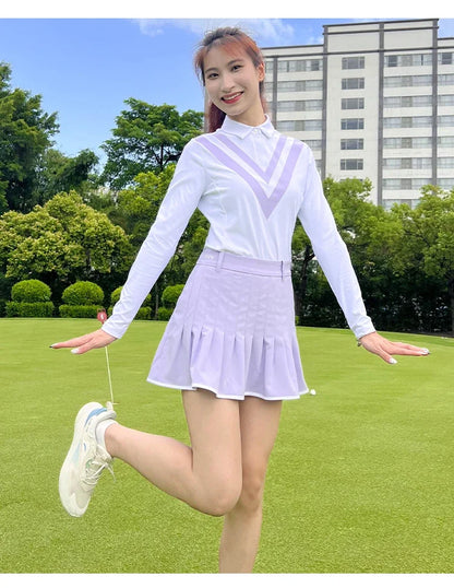 Schlankes Langarm-Golfshirt im koreanischen Stil für Damen