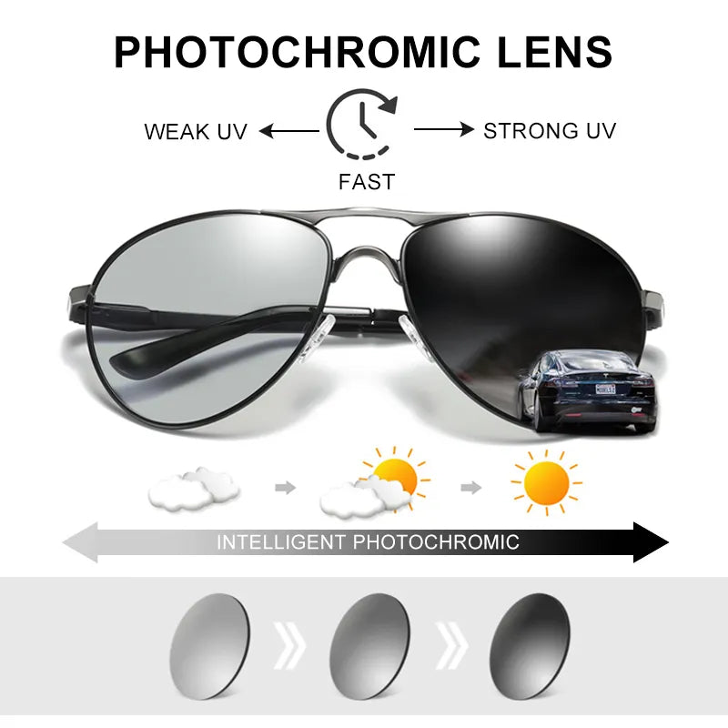 Photochromic Polarized Pilot Vintage Driving sunglasses